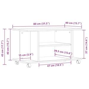 TV stolek na kolečkách old wood 80x40x45 cm kompozitní dřevo - obrázek 9