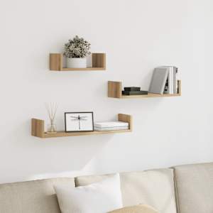 Stenske police 3 kosi artisan hrast inženirski les