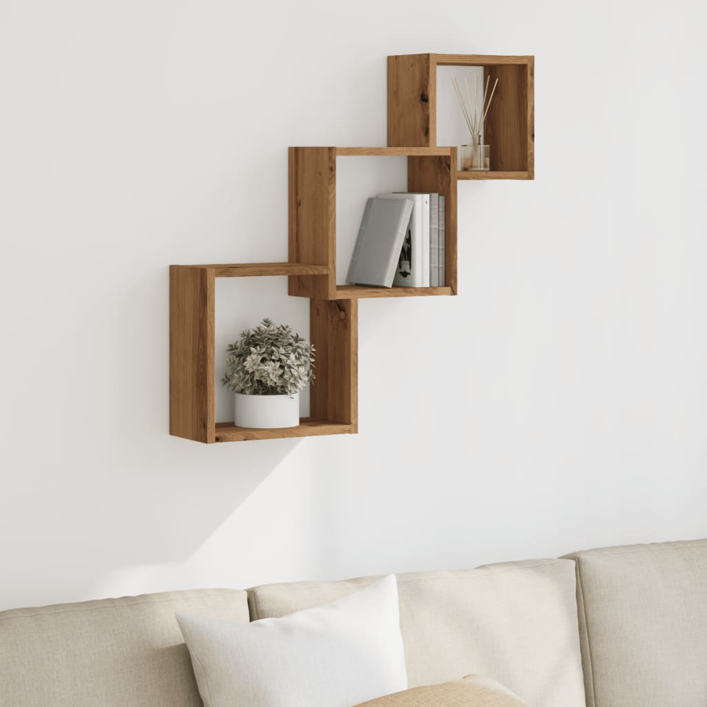 vidaXL Wandplanken kubus 68x15x68cm bewerkt hout artisanaal eikenkleur afbeelding