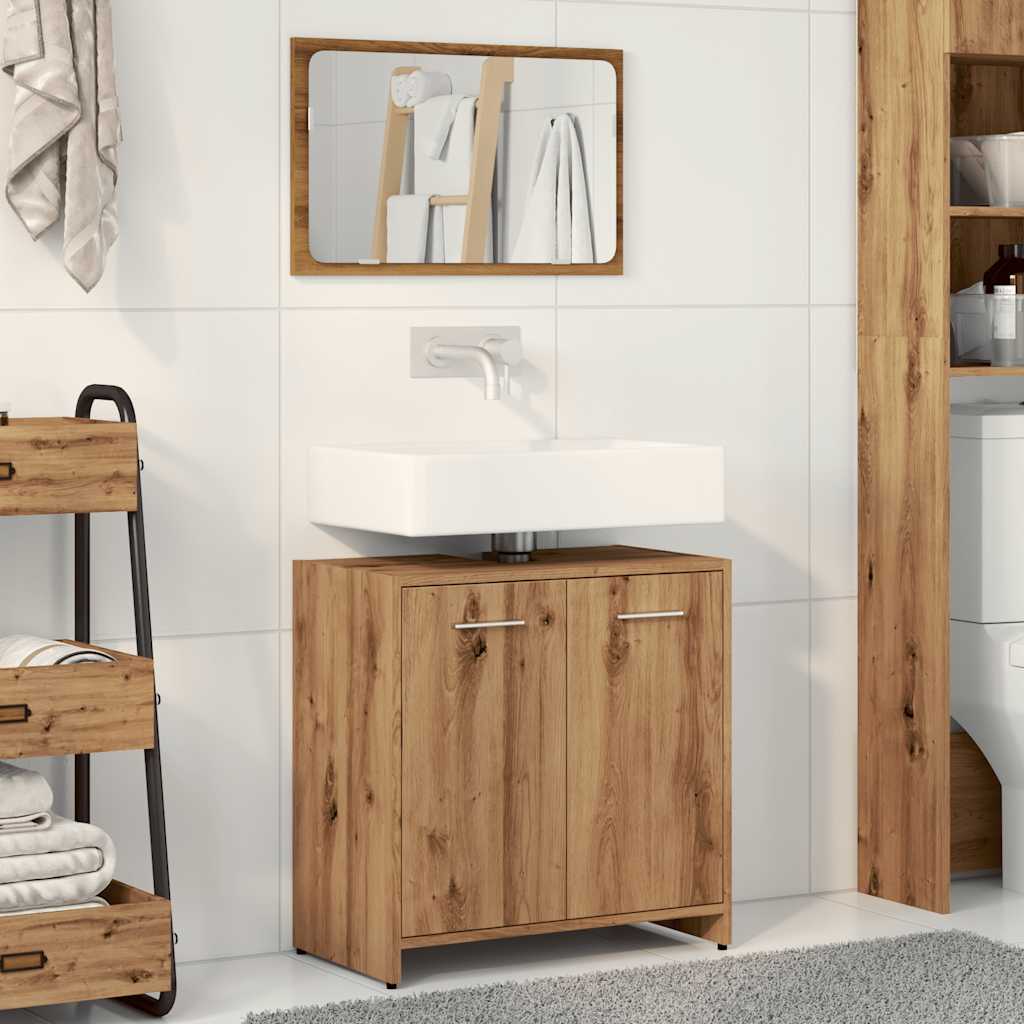 vidaXL Kúpeľňová skrinka so zrkadlom Artisan z dubového dreva