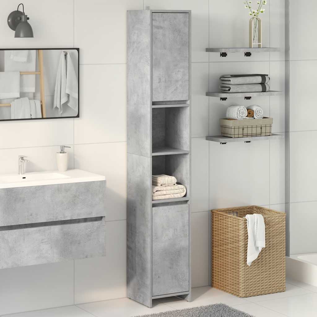 vidaXL Dulap de baie, gri beton, 30x30x183,5 cm, PAL