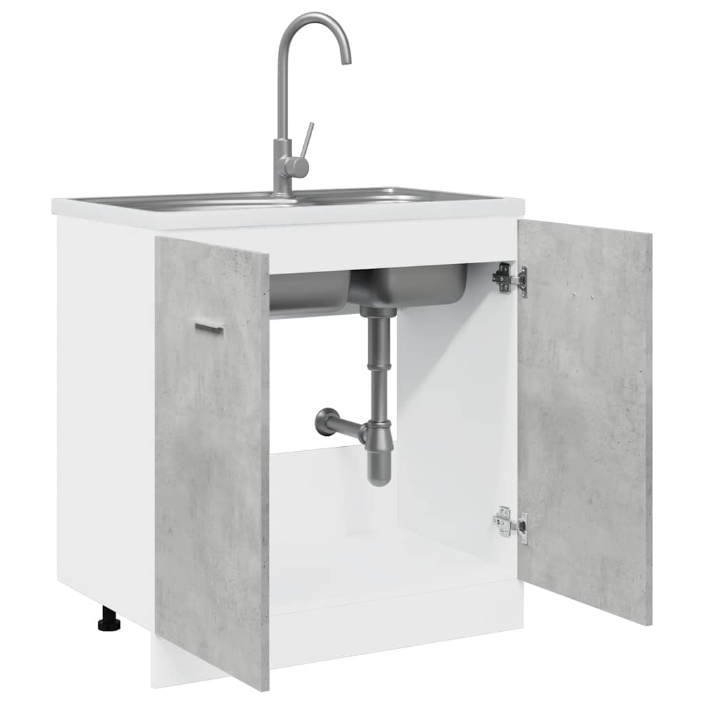 vidaXL Wastafelonderkast Lyon 80x46x81,5 cm bewerkt hout betongrijs grijs, foto 2