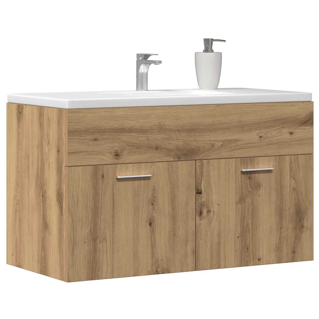 vidaXL Wastafelkast 80x38,5x46 cm bewerkt hout artisanaal eikenkleur afbeelding