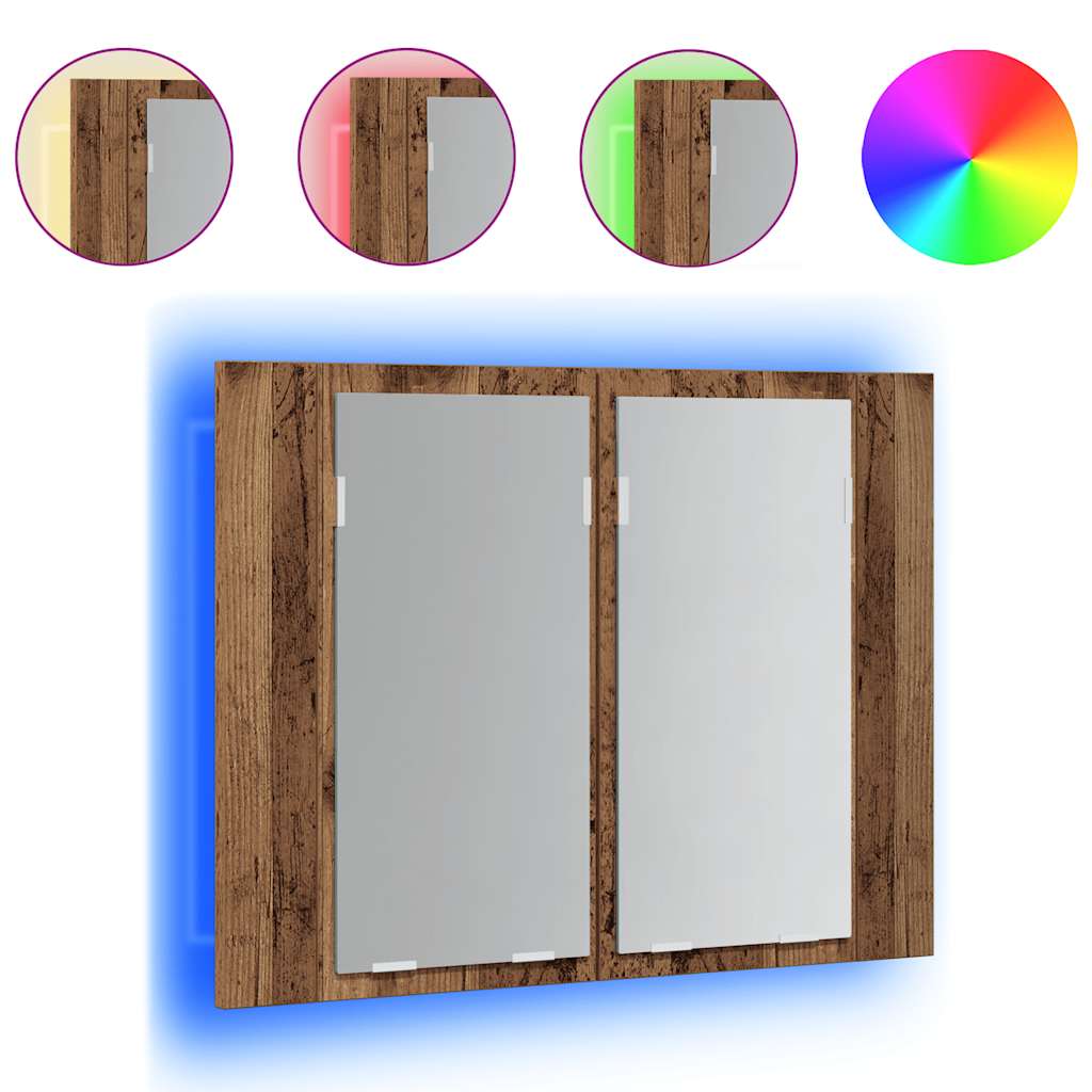 vidaXL Zrcadlová skříňka s LED old wood 60x12x45 cm kompozitní dřevo