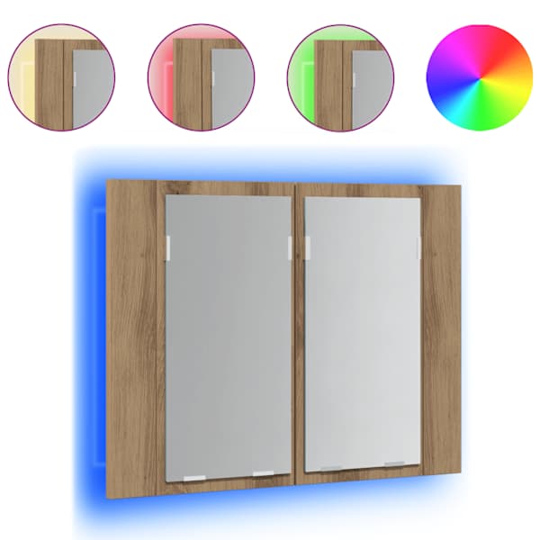 vidaXL LED peegelkapp Artisan tamm 60x12x45 cm ehituspuit