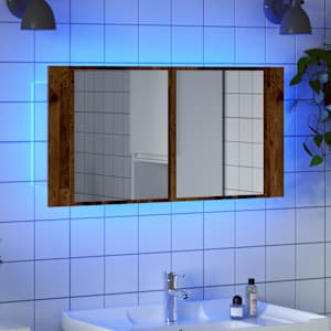 Zrcadlová skříňka s LED old wood 90x12x45 cm kompozitní dřevo - obrázek 1