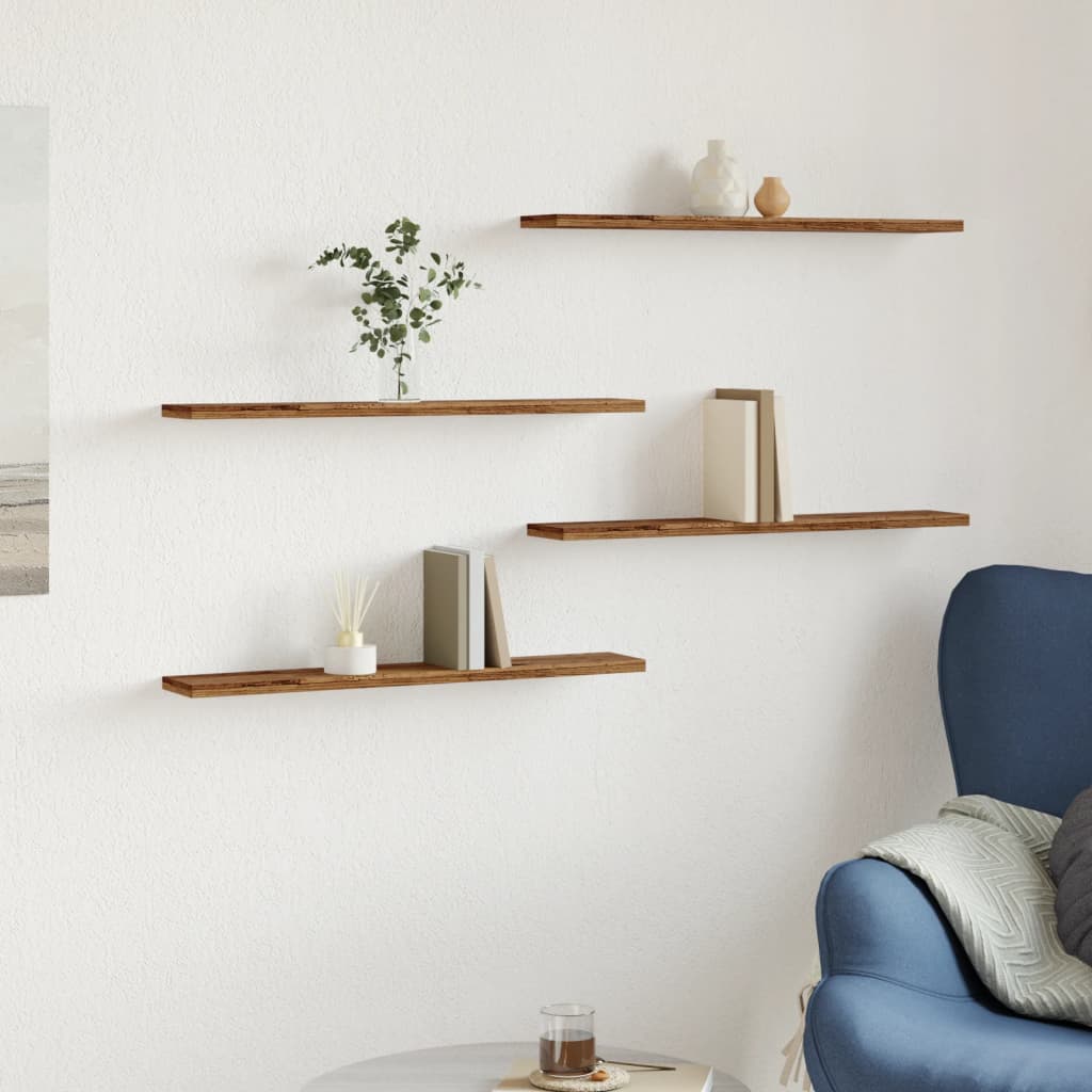 vidaXL 4 db antik fa színű szerelt fa fali polc 60 x 20 x 1,5 cm
