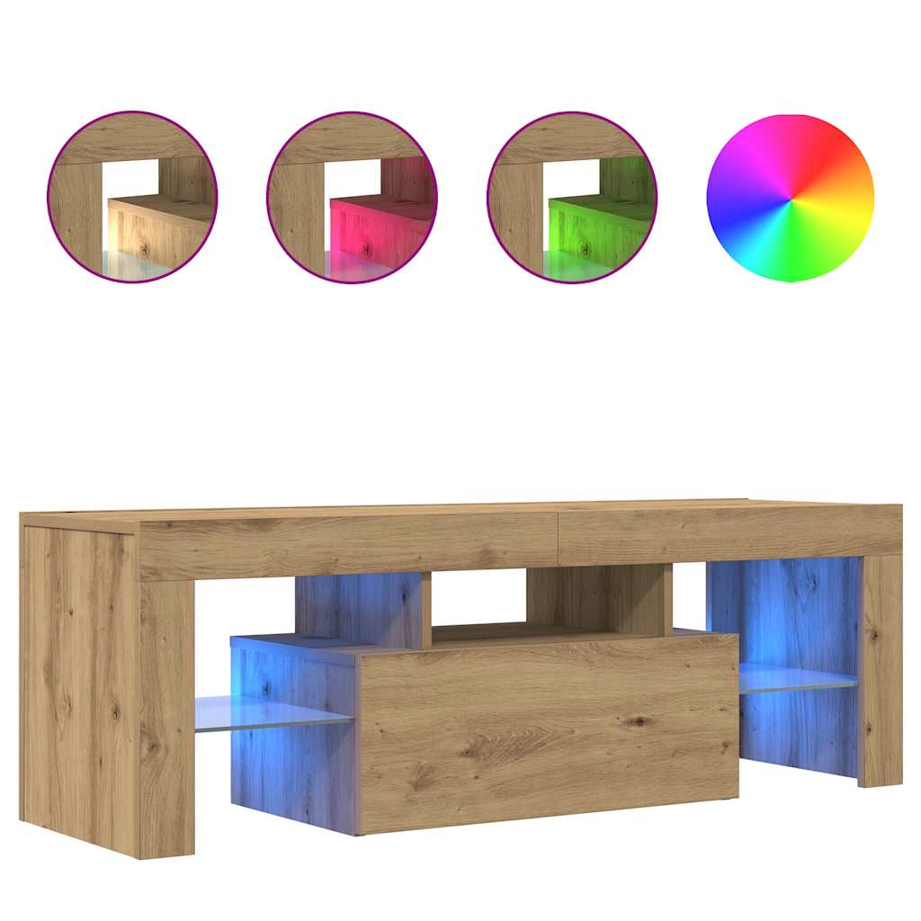 vidaXL TV stolek s LED dub artisan 120 x 36,5 x 40 cm kompozitnĂ­ dĹ™evo