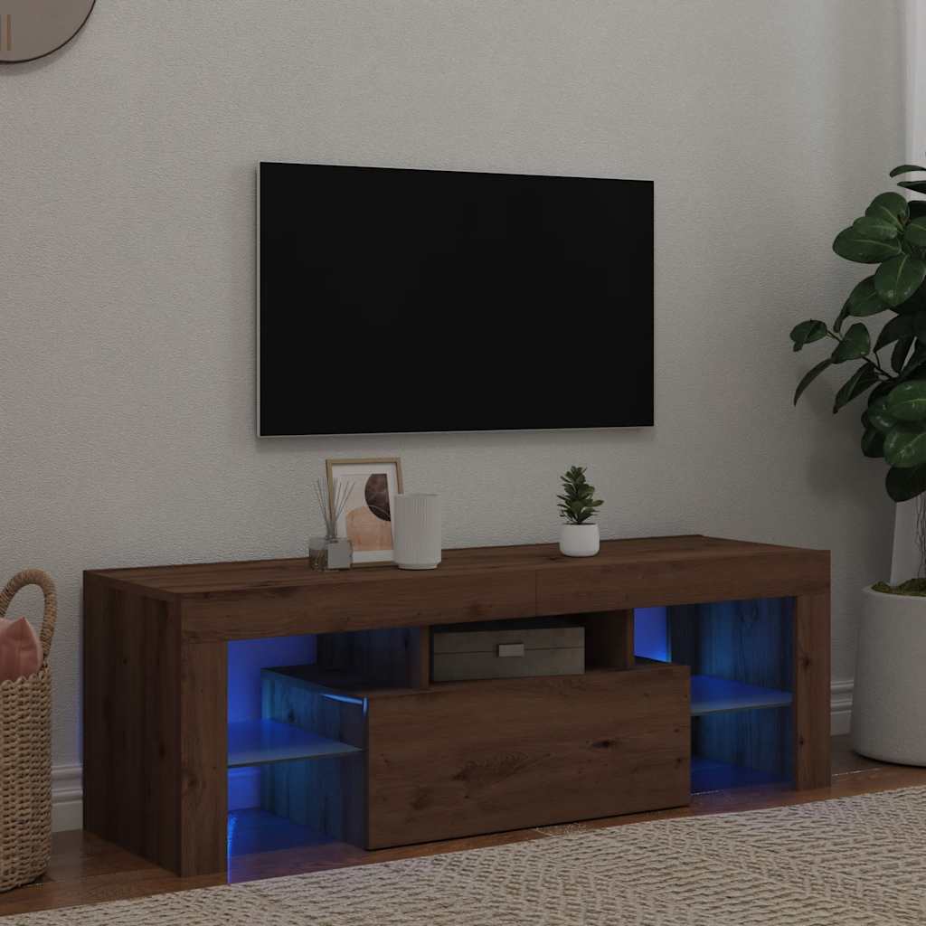 vidaXL Dulap TV cu LED stejar artizanal 120x36,5x40 cm lemn prelucrat