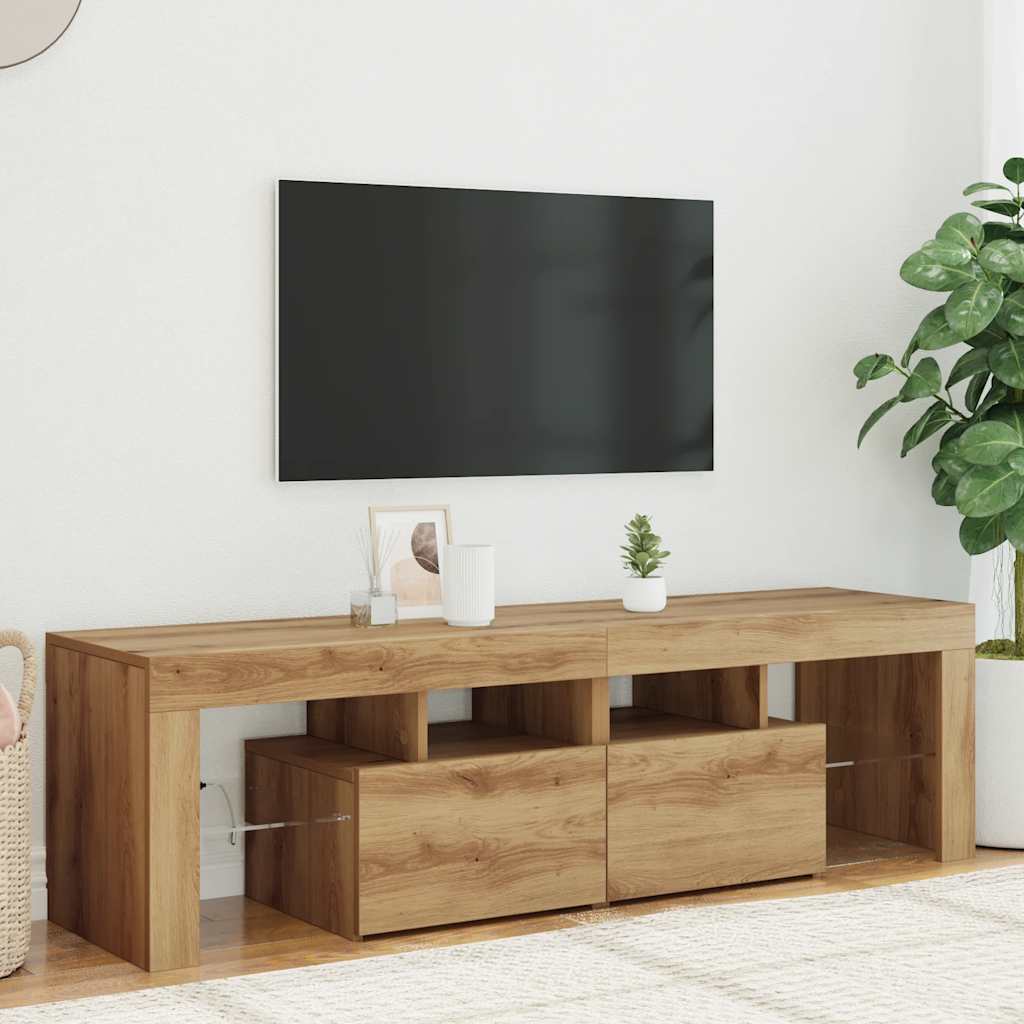 vidaXL Dulap TV cu LED stejar artizanal 140x36,5x40 cm lemn prelucrat