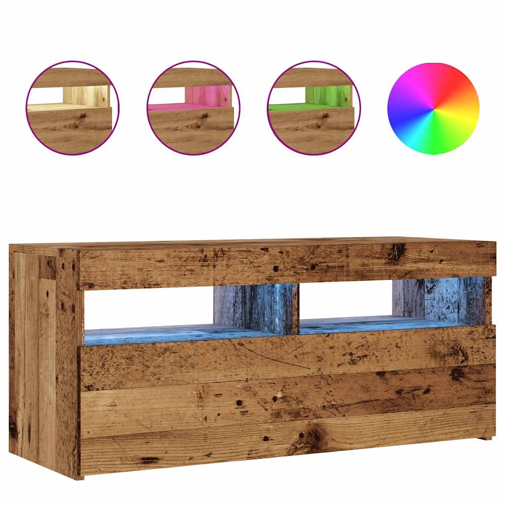 vidaXL TV stolek s LED old wood 90 x 35 x 40 cm kompozitní dřevo