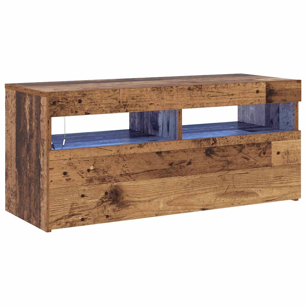 vidaXL TV stolek s LED old wood 90 x 35 x 40 cm kompozitní dřevo