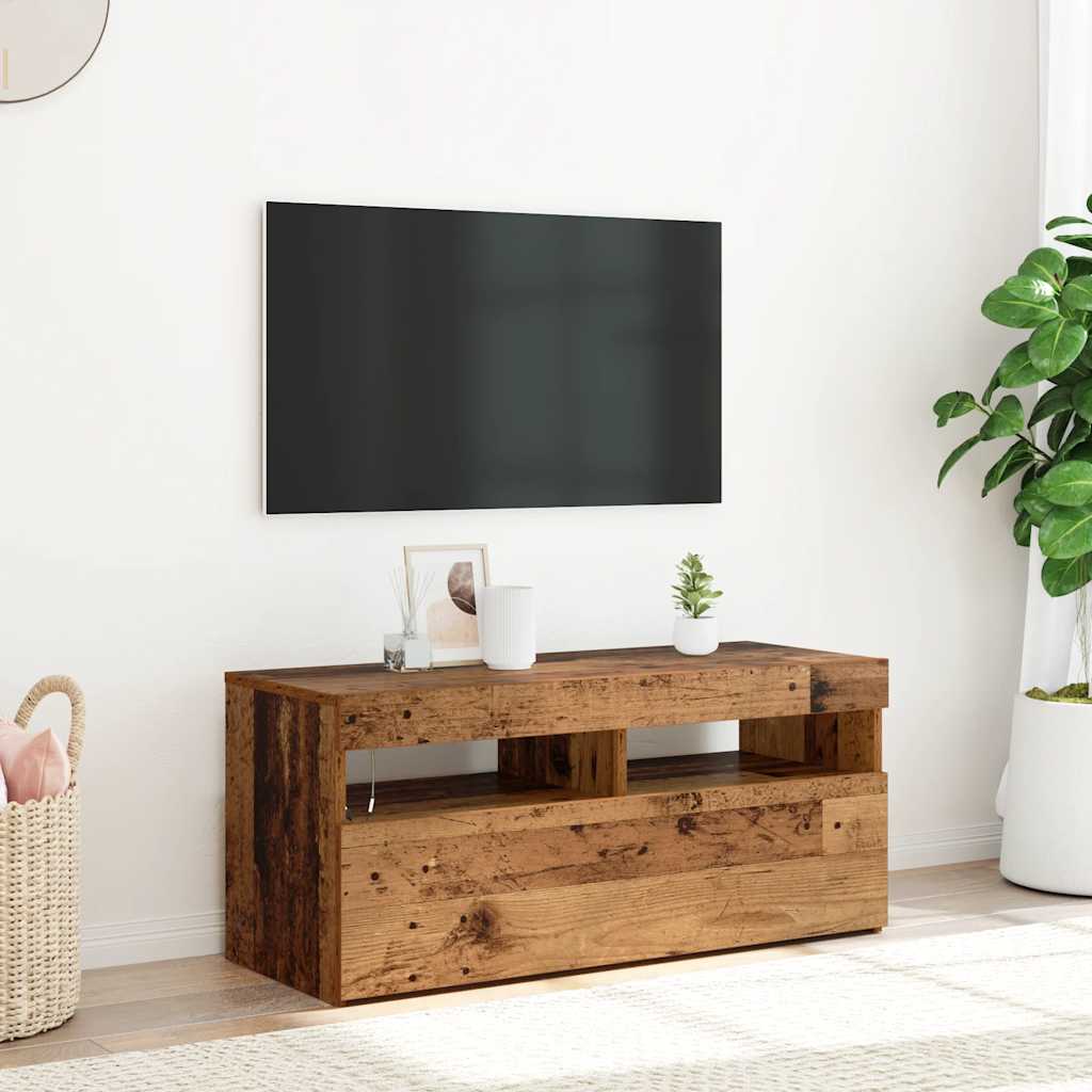 vidaXL Dulap TV cu lumini LED lemn vechi 90x35x40 cm lemn prelucrat