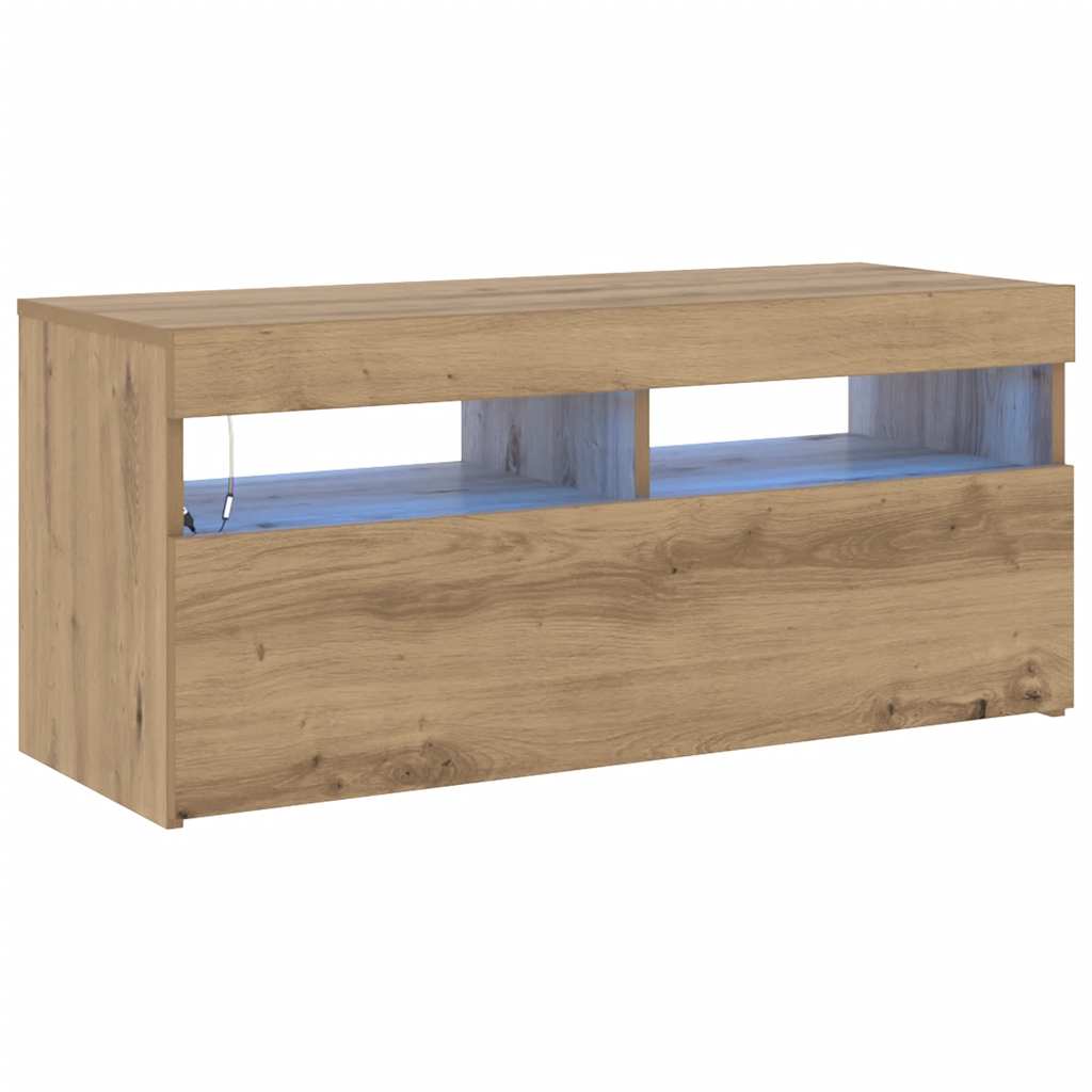 vidaXL TV stolek s LED dub artisan 90 x 35 x 40 cm kompozitní dřevo
