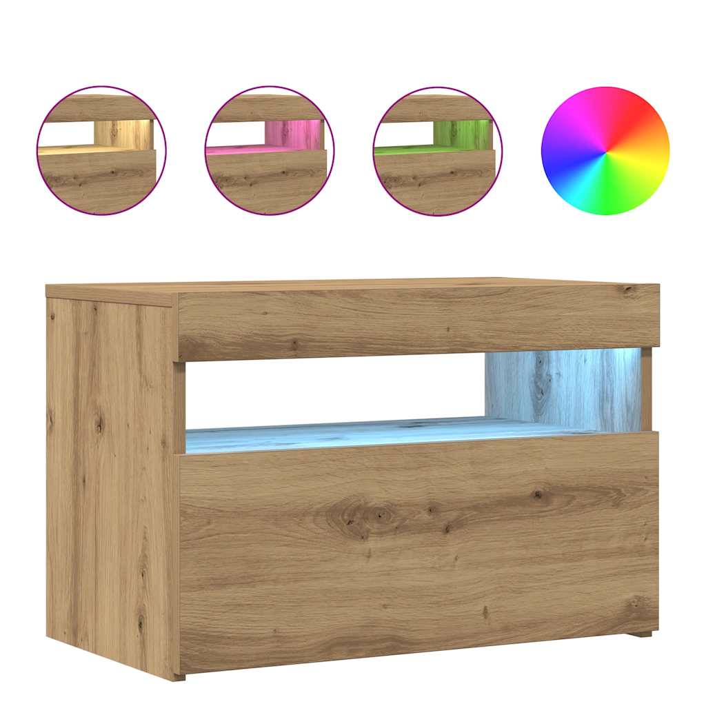 vidaXL TV stolek s LED dub artisan 60 x 35 x 40 cm kompozitní dřevo
