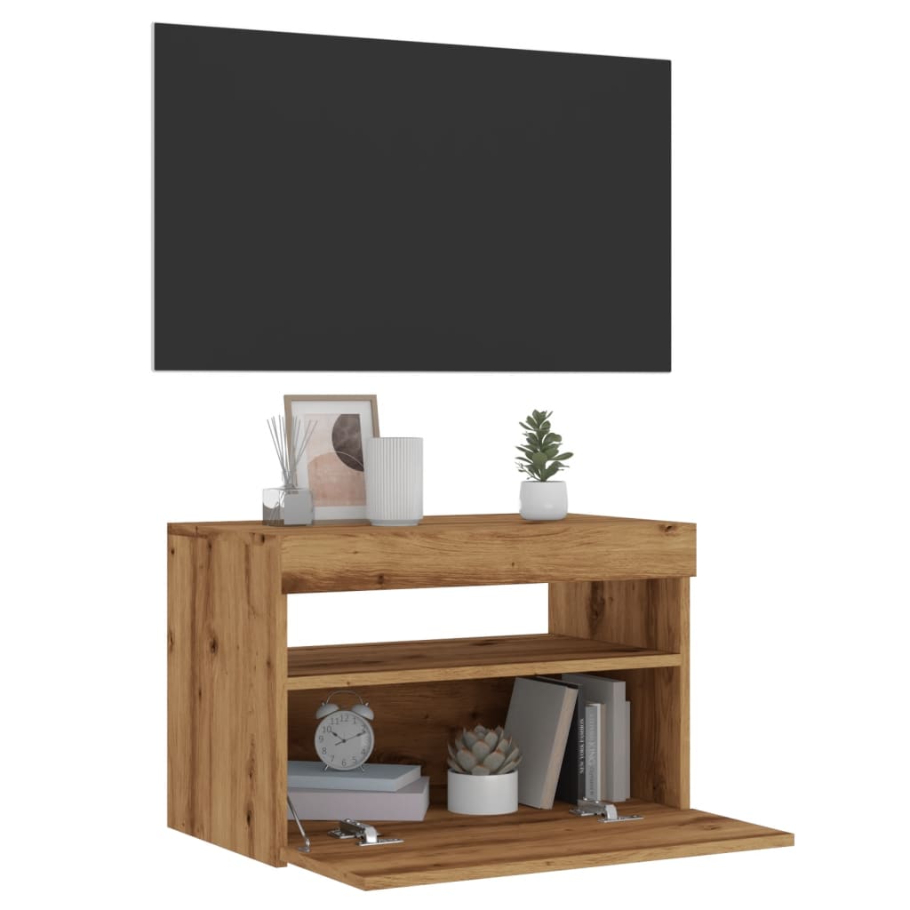 vidaXL TV-Schrank mit LED-Leuchten Artisan-Eiche 60x35x40 cm