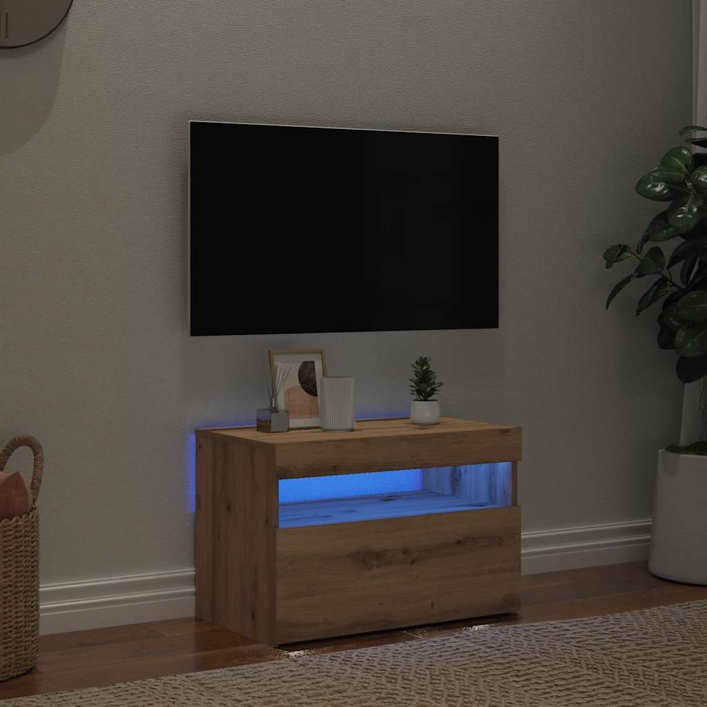 vidaXL Dulap TV cu LED stejar artizanal 60x35x40 cm lemn prelucrat