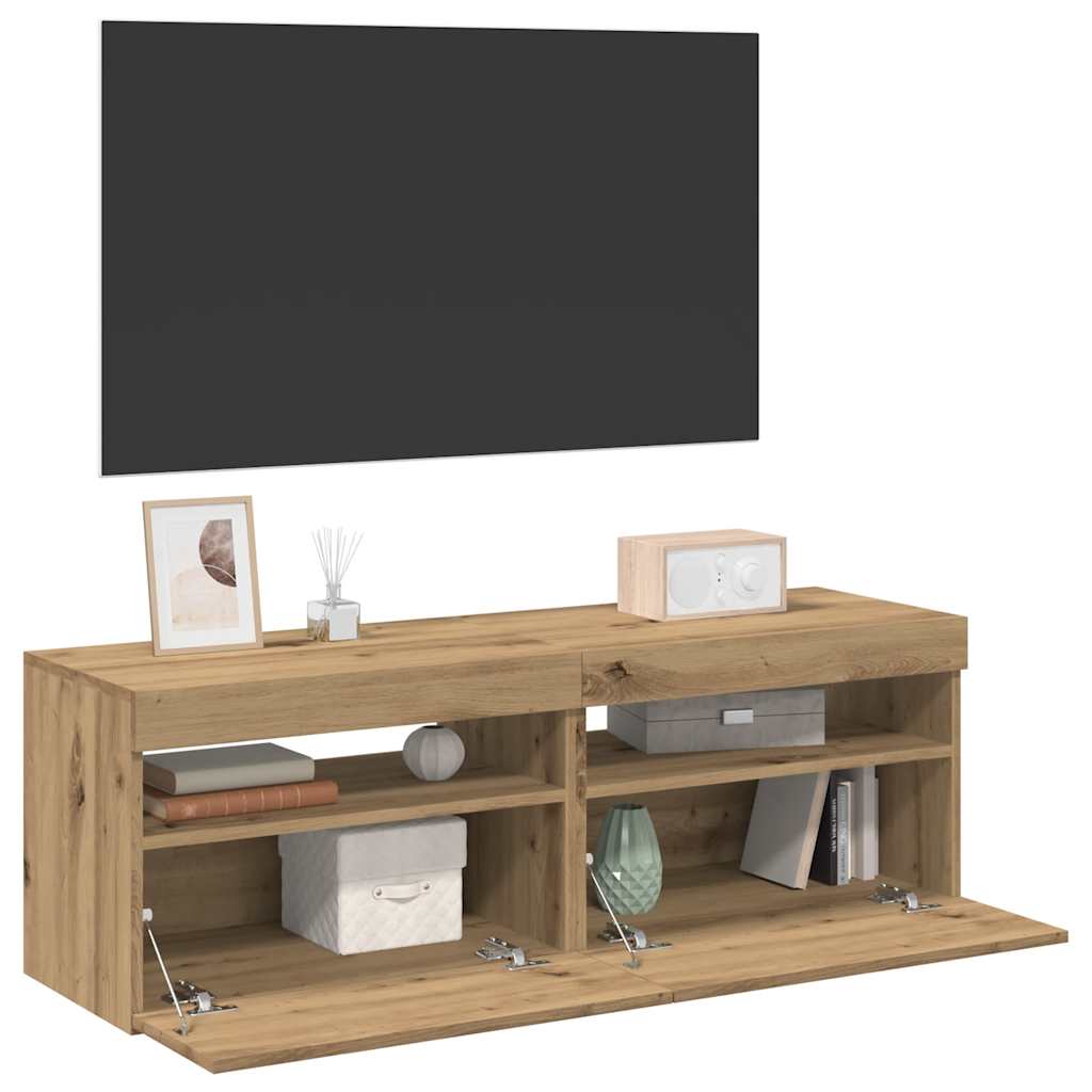 vidaXL TV-Schränke mit LED-Leuchten 2 Stk. Artisan-Eiche Holzwerkstoff