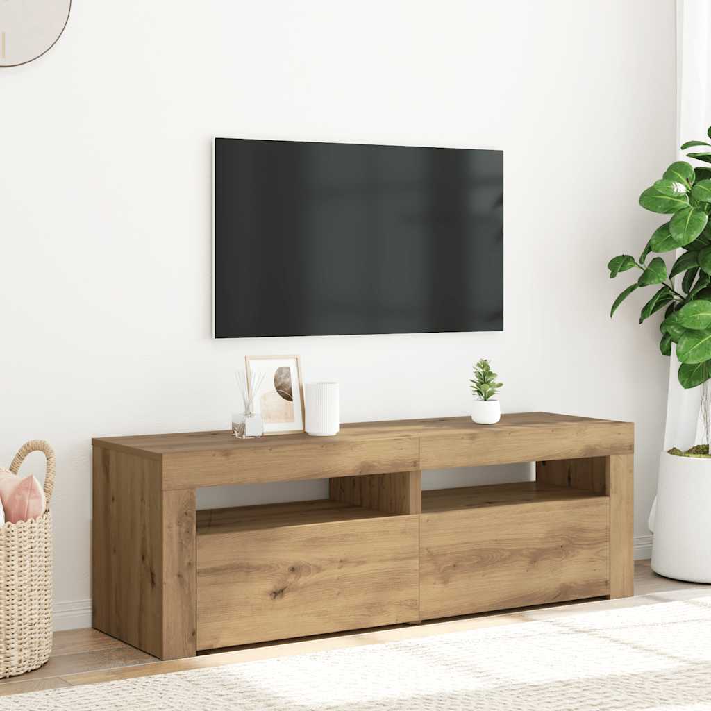 vidaXL Dulap TV cu LED stejar artizanal 120x35x40 cm lemn prelucrat