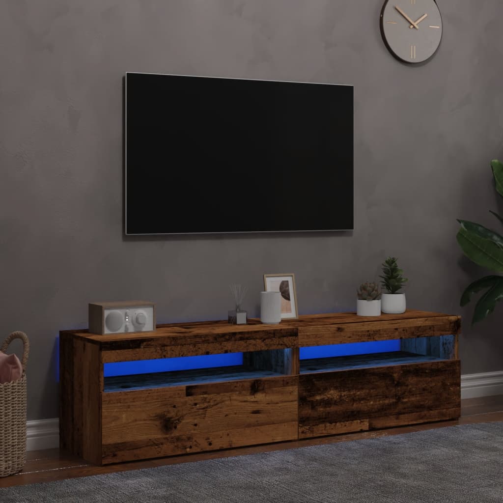 vidaXL TV-Schränke mit LED-Leuchten 2 Stk. Altholz-Optik Holzwerkstoff