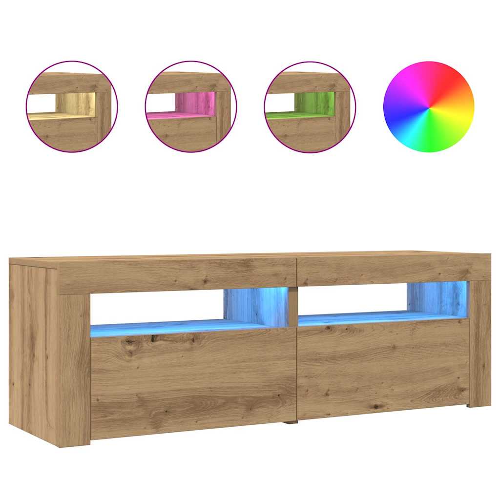 vidaXL TV stolek s LED dub artisan 120 x 35 x 40 cm kompozitnĂ­ dĹ™evo