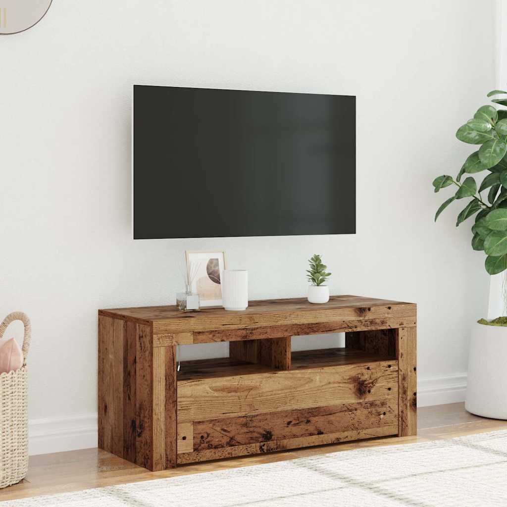 vidaXL Dulap TV cu lumini LED lemn vechi 90x35x40 cm lemn prelucrat