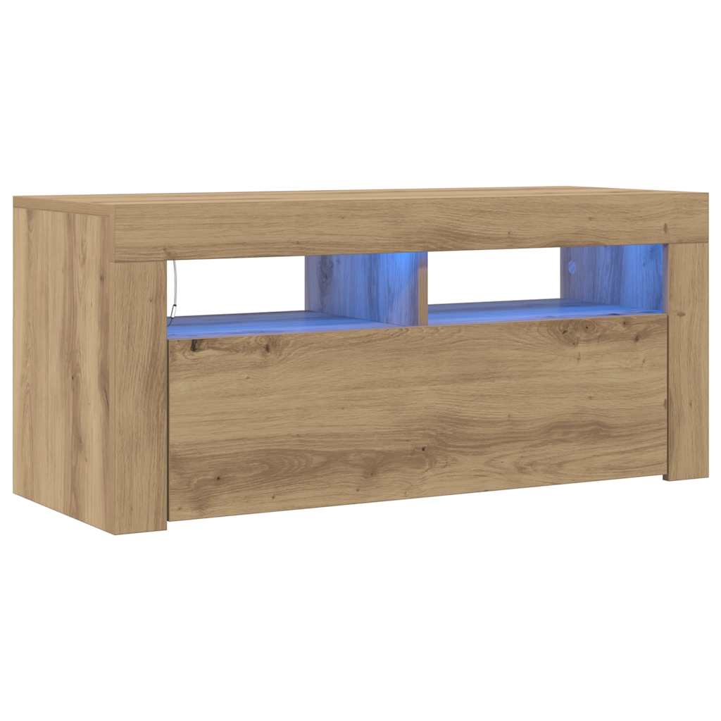 vidaXL TV stolek s LED dub artisan 90 x 35 x 40 cm kompozitní dřevo