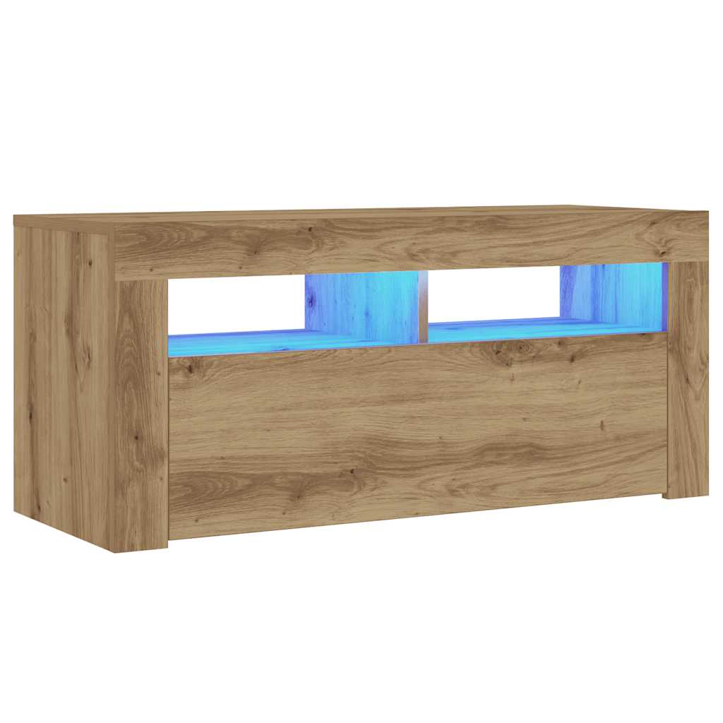 vidaXL Tv-meubel met LED 90x35x40 cm bewerkt hout artisanaal eiken