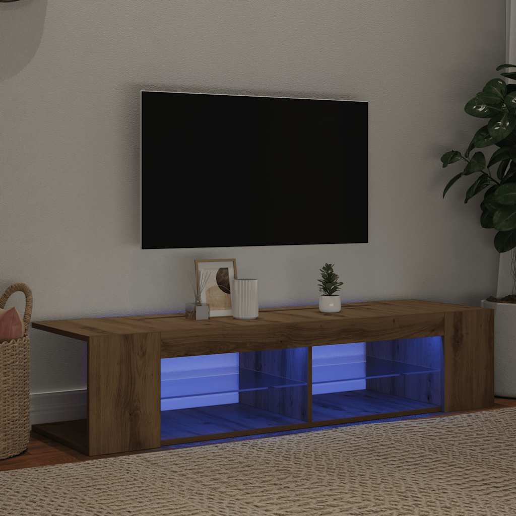 vidaXL Dulap TV cu LED stejar artizanal 135x39x30 cm lemn prelucrat