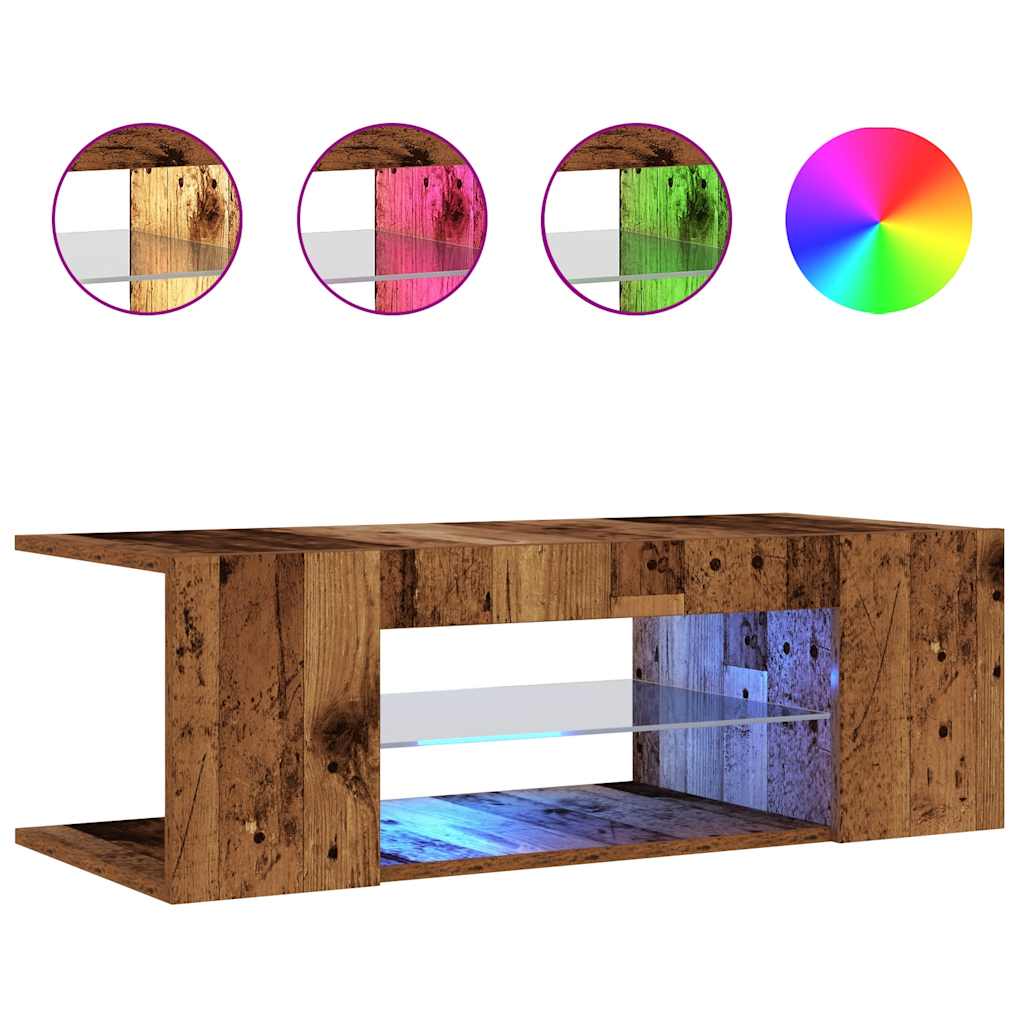vidaXL TV stolek s LED old wood 90 x 39 x 30 cm kompozitní dřevo
