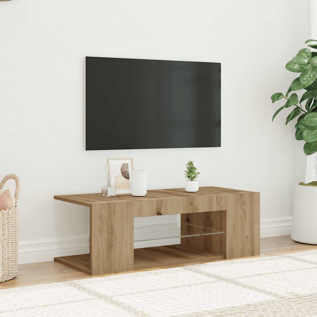 vidaXL Tv-meubel met LED 90x39x30 cm bewerkt hout artisanaal eiken