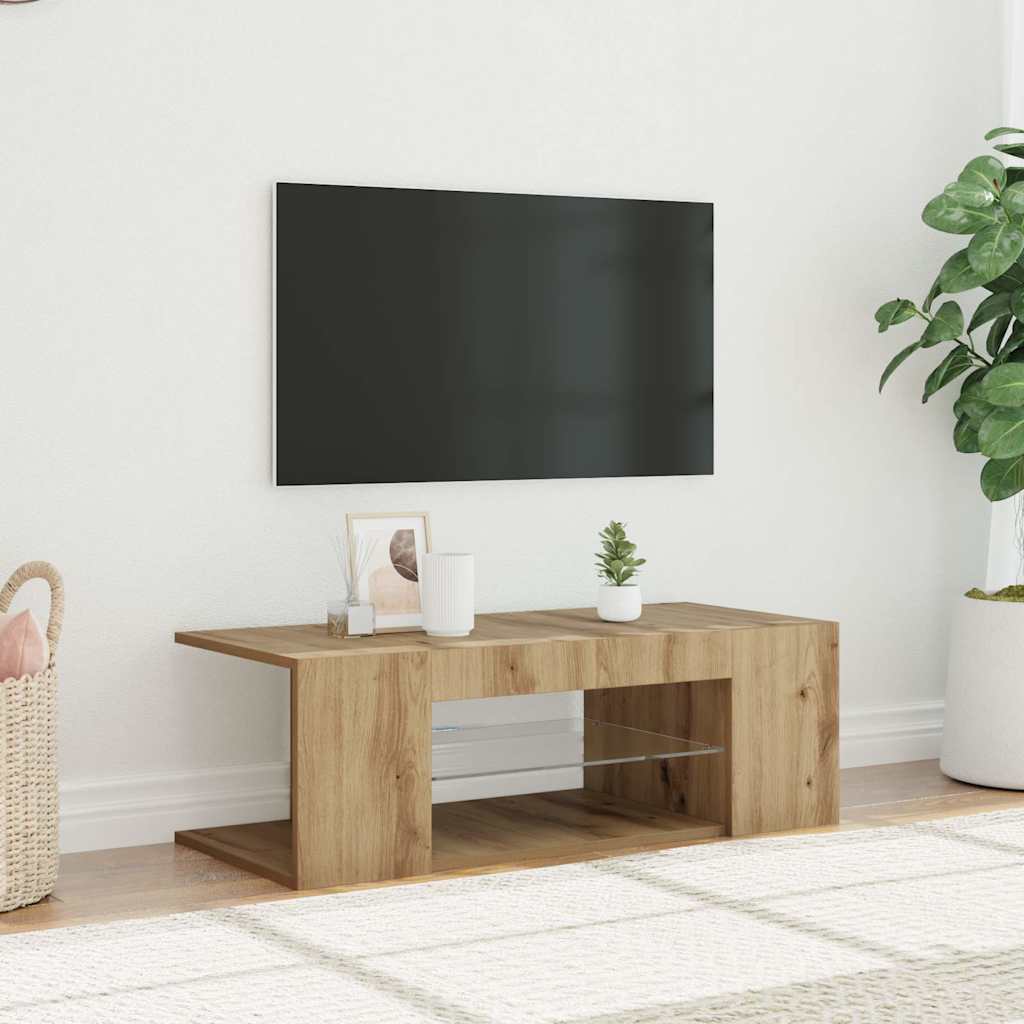 vidaXL Dulap TV cu LED stejar artizanal 90x39x30 cm lemn prelucrat