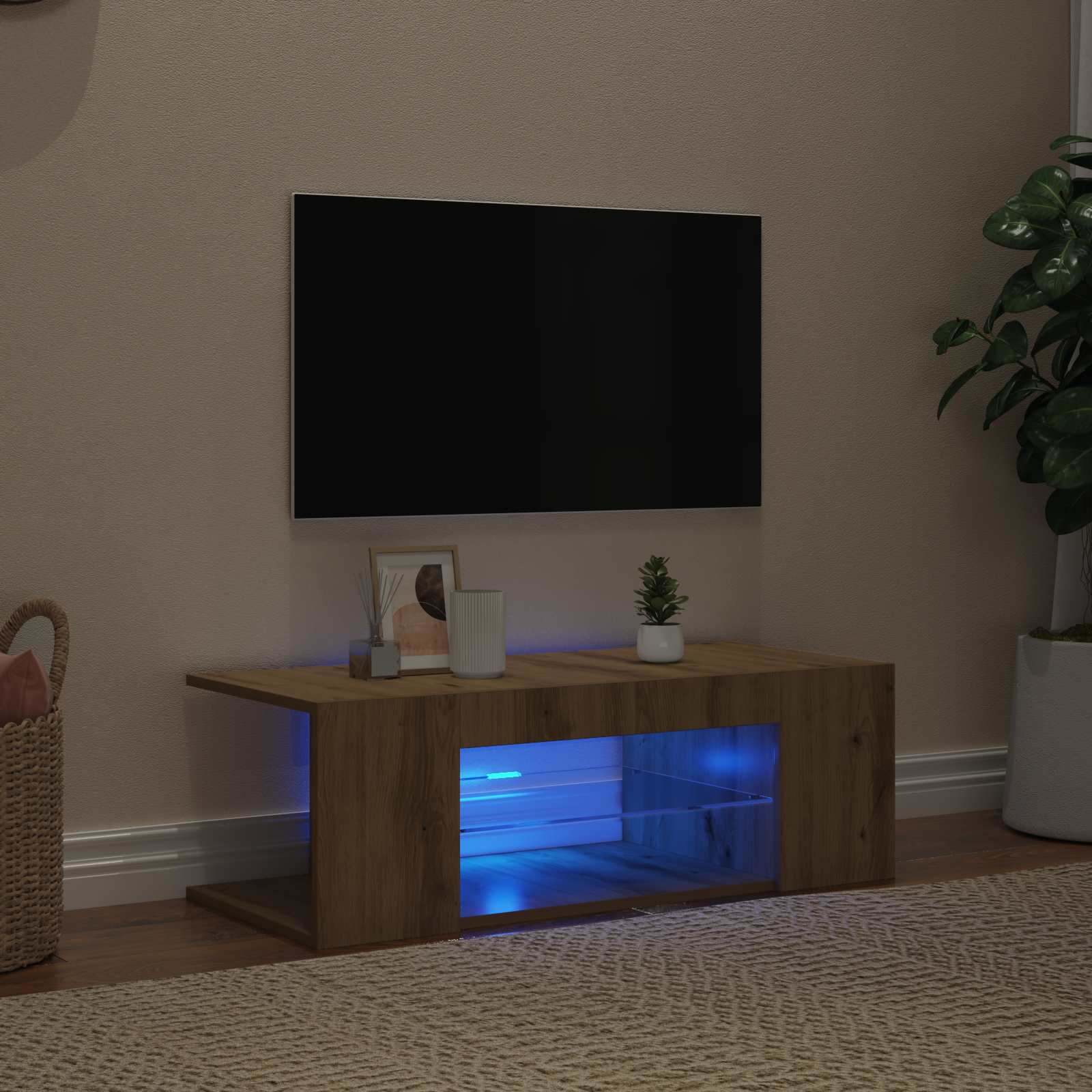 vidaXL Tv-meubel met LED 90x39x30 cm bewerkt hout artisanaal eiken