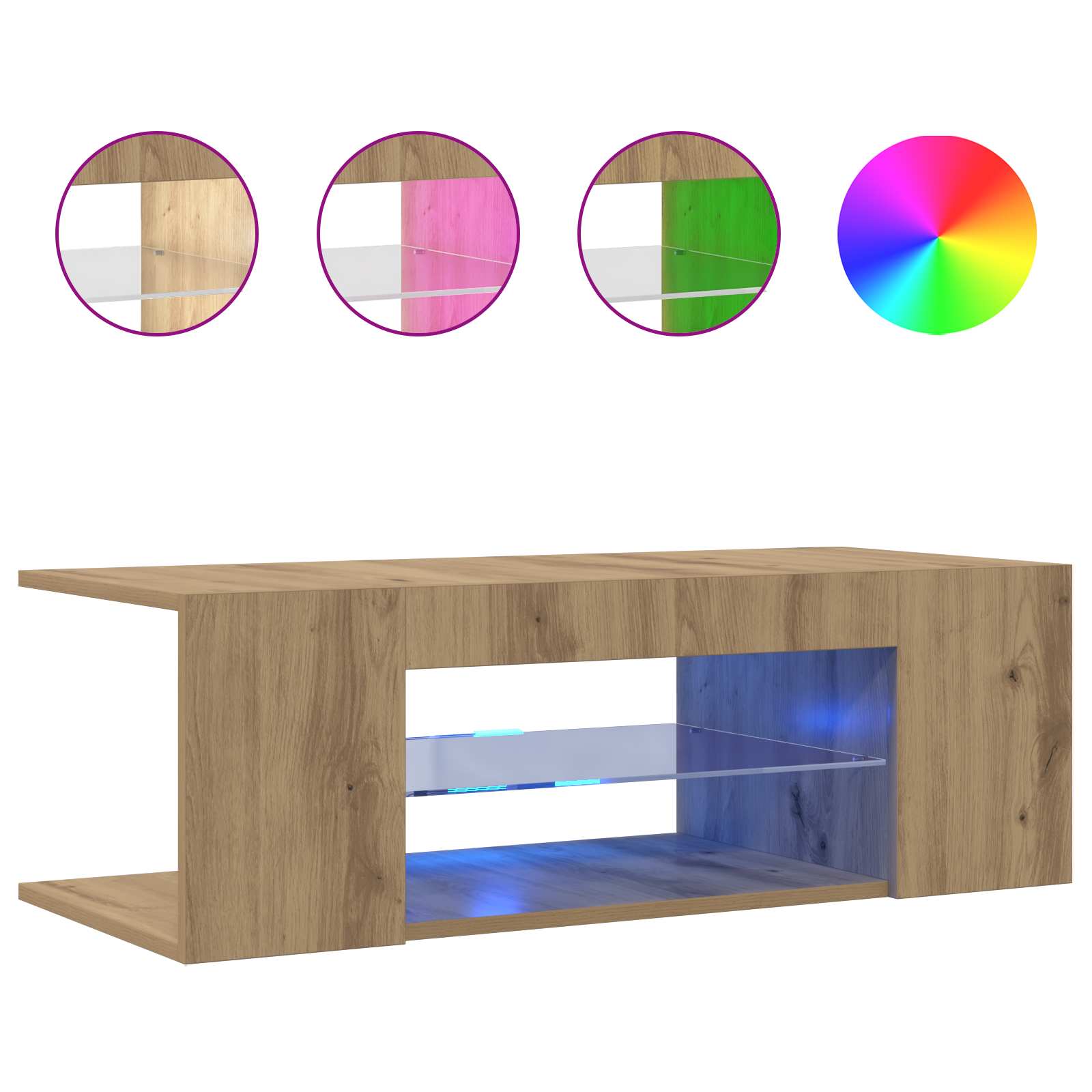 vidaXL Tv-meubel met LED 90x39x30 cm bewerkt hout artisanaal eiken