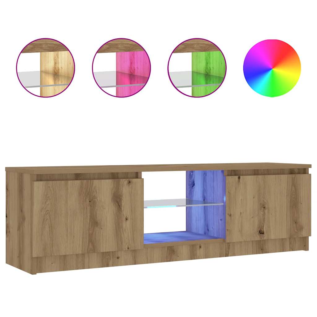 vidaXL TV Cabinet with LED Lights Artisian Oak 120x30x36 cm Engineered Wood