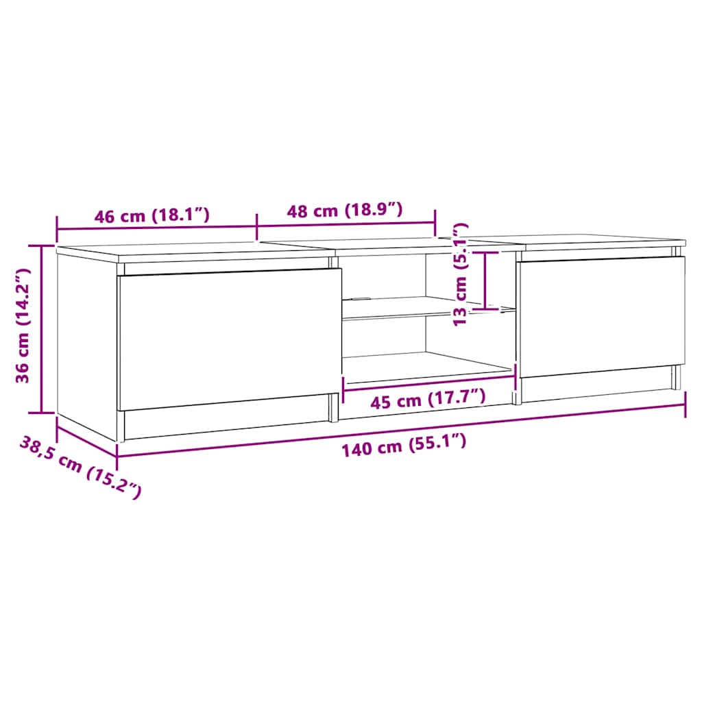 TV stolek s LED dub artisan 140 x 40 x 36 cm kompozitní dřevo - obrázek 16