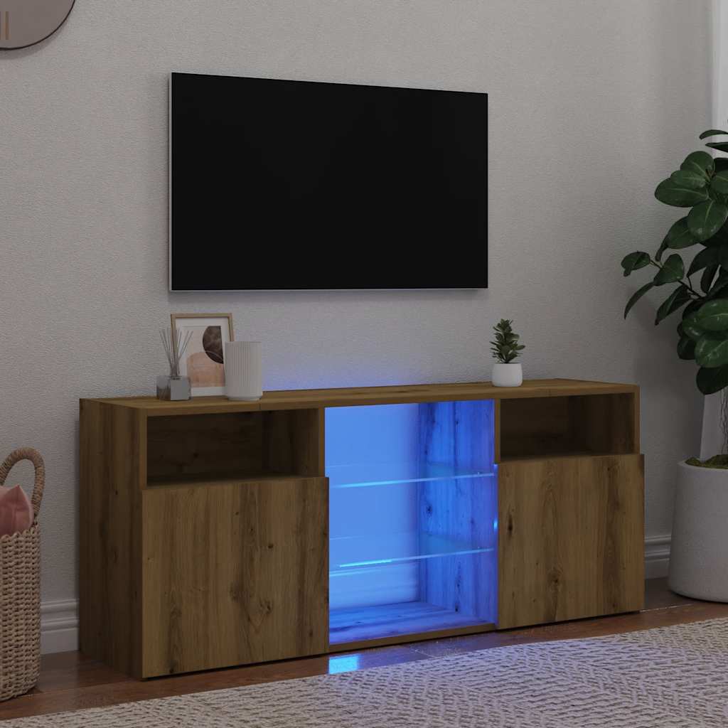 vidaXL Dulap TV cu LED stejar artizanal 120x30x50 cm lemn prelucrat