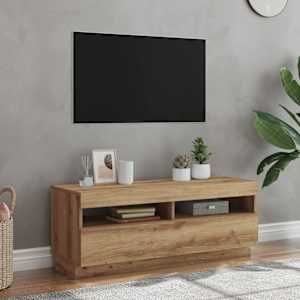 TV skříňka s LED dub artisan 100 x 35 x 40 cm kompozitní dřevo - obrázek 1