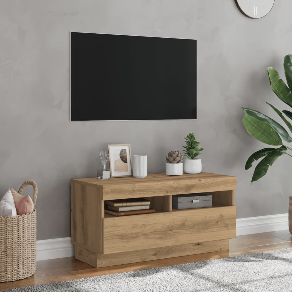 vidaXL TV-kaappi LED-valoilla käsityöläinen tammi tekninen puu