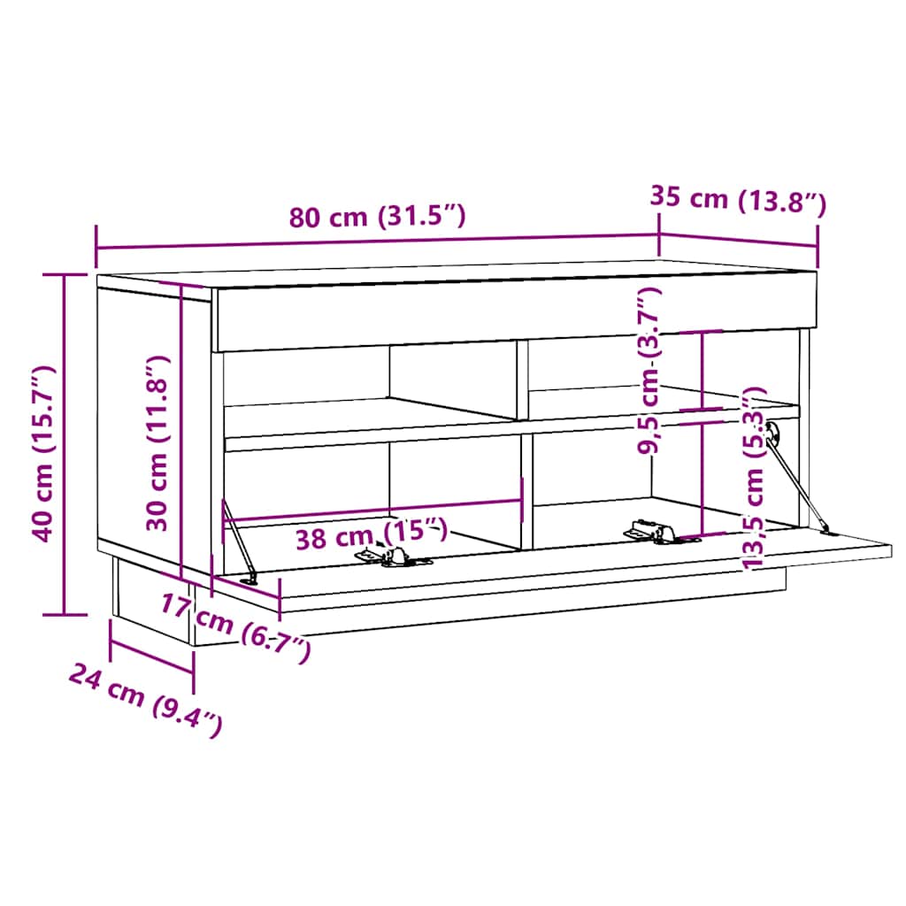 TV skříňka s LED dub artisan 80 x 35 x 40 cm kompozitní dřevo - obrázek 15