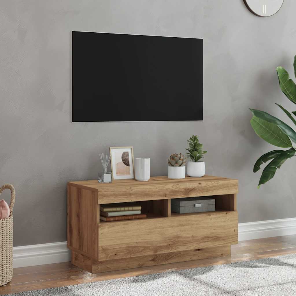 vidaXL TV-Schrank mit LED-Leuchten Artisan-Eiche 80x35x40 cm
