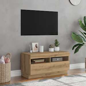 TV skříňka s LED dub artisan 80 x 35 x 40 cm kompozitní dřevo - obrázek 1