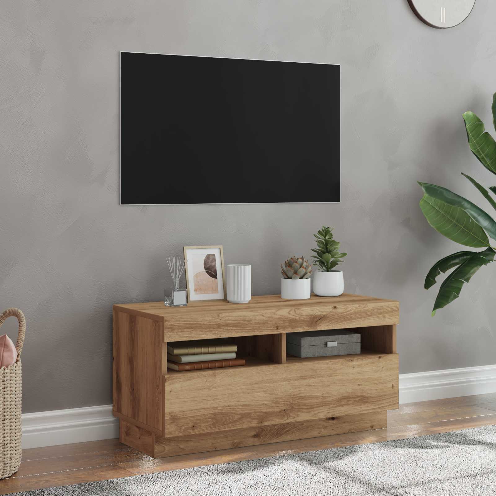 vidaXL Tv-meubel met LED 80x35x40 cm bewerkt hout artisanaal eiken