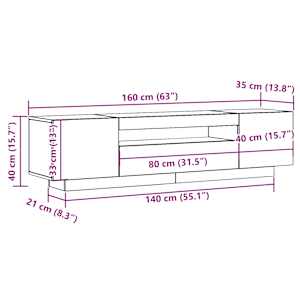 TV stolek s LED dub artisan 160 x 35 x 40 cm kompozitní dřevo - obrázek 16