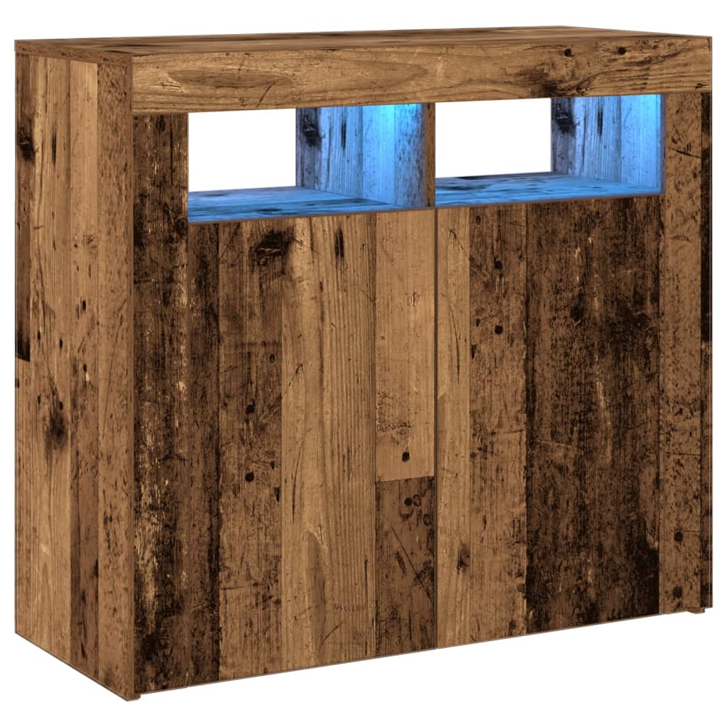 vidaXL Dressoir met LED-verlichting 80x35x75 cm bewerkt hout oud hout