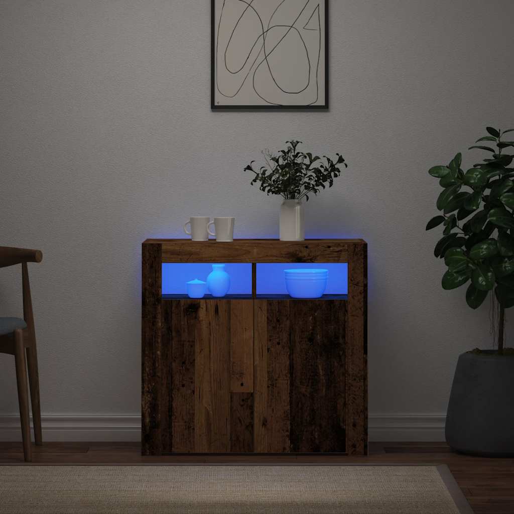 Thumbnail - vidaXL Sideboard mit LED-Leuchten Altholz-Optik 80x35x75 cm