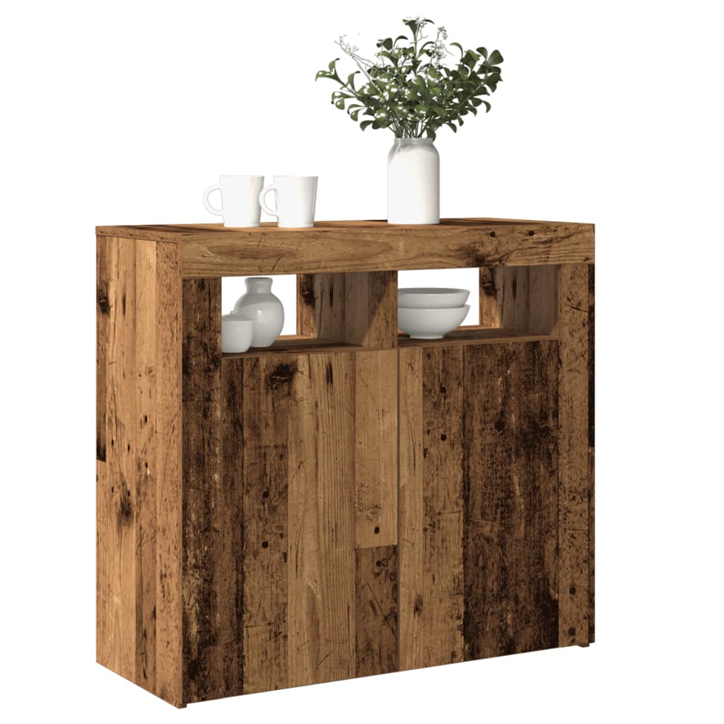 vidaXL Sideboard mit LED-Leuchten Altholz-Optik 80x35x75 cm