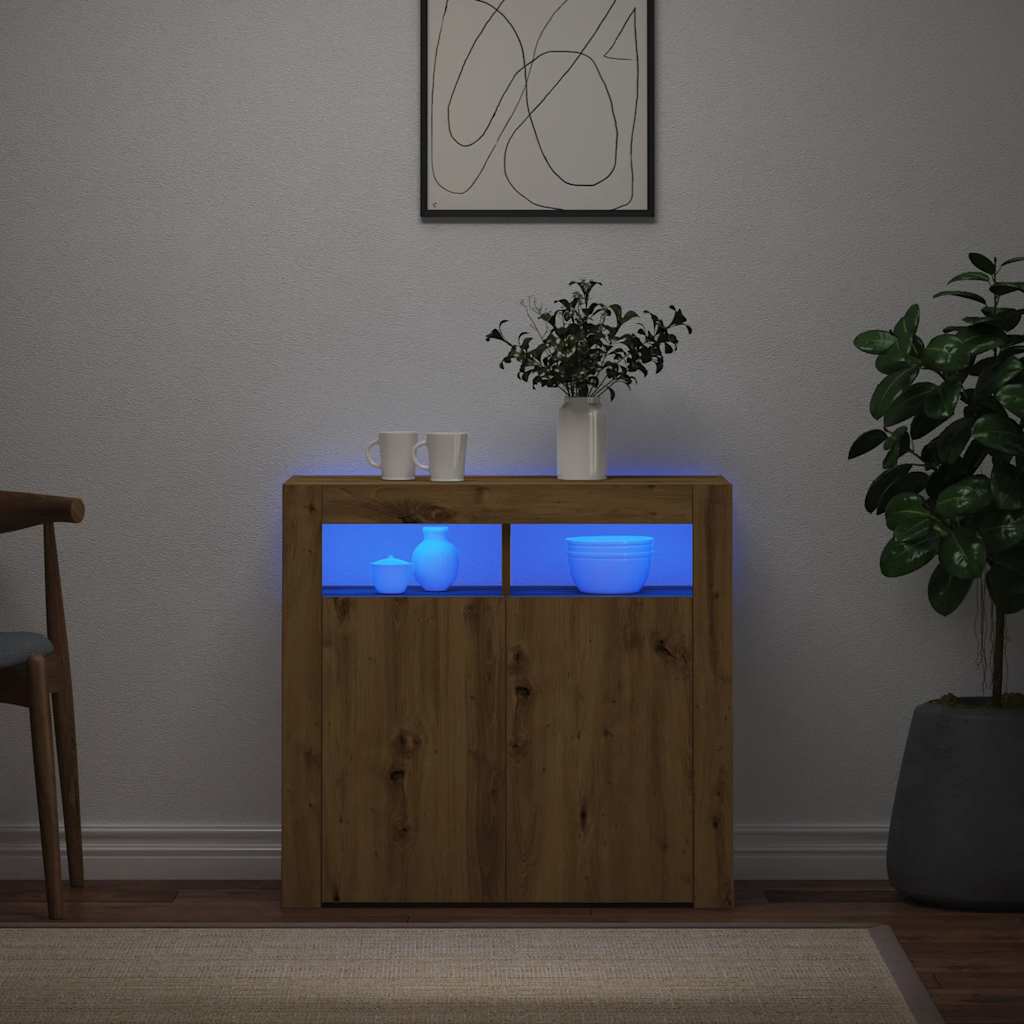Thumbnail - vidaXL Sideboard mit LED-Leuchten Artisan-Eiche 80x35x75 cm