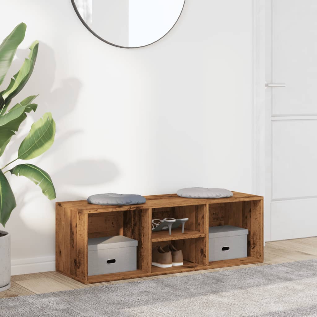 vidaXL Schoenenopbergbank 105x35x35 cm bewerkt hout oud houtkleurig afbeelding