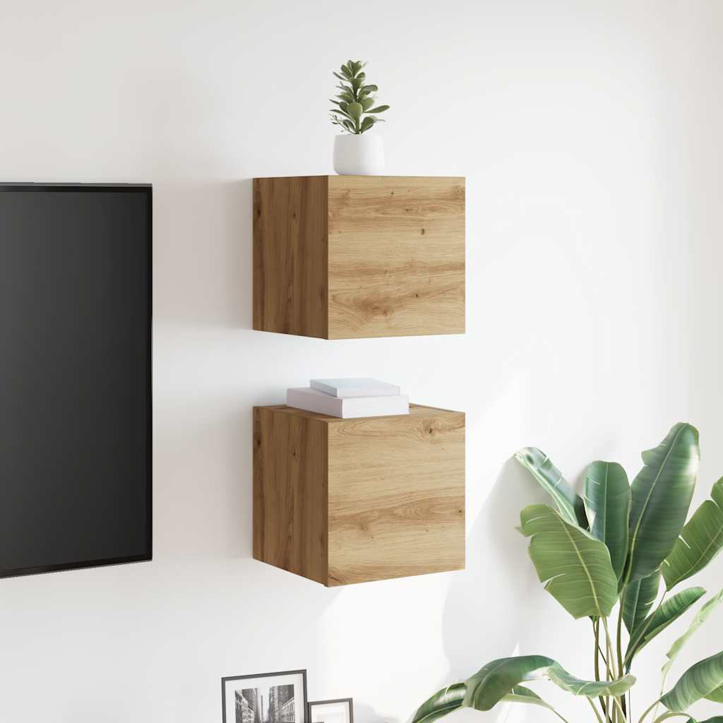 vidaXL 2 db kézműves tölgy falra szerelhető TV-szekrény 30,5x30x30 cm